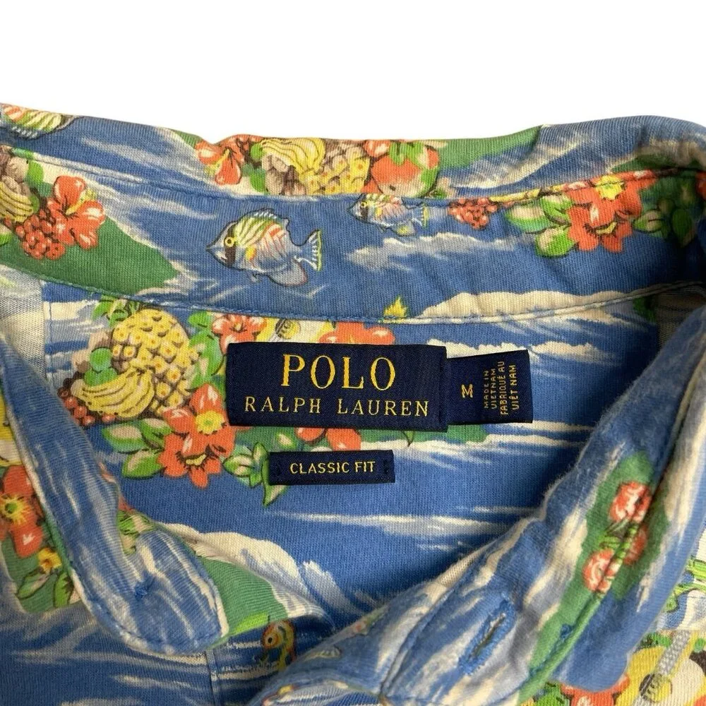 POLO RALPH LAUREN SHIRT HAWAIIAN HULA GIRL ALL OVER PRINT MENS M COTTON POLO